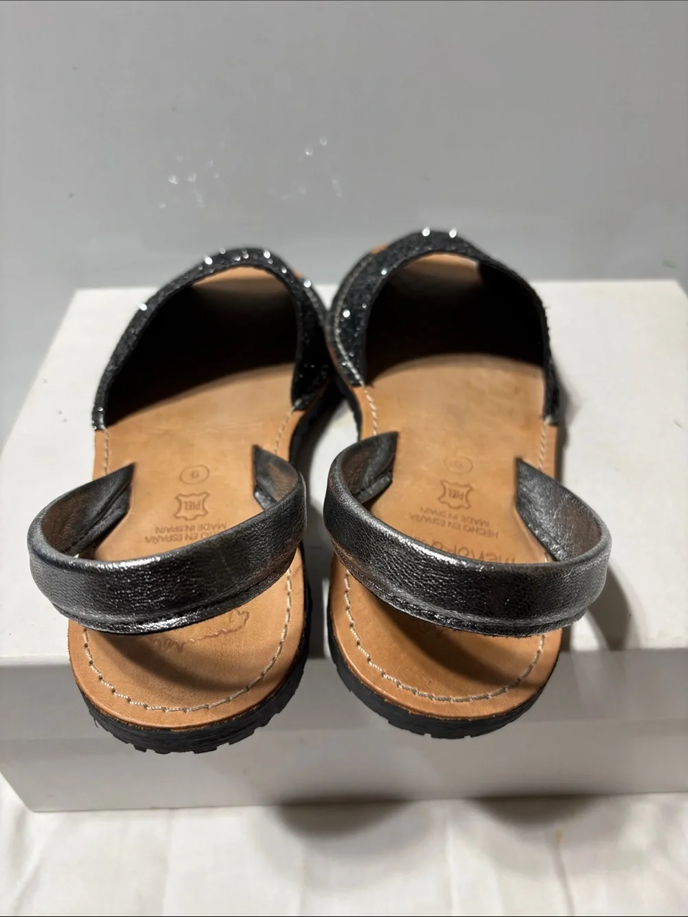 Women's Black Glitter Sandals with Silver Ankle Strap - Picture 4 of 6